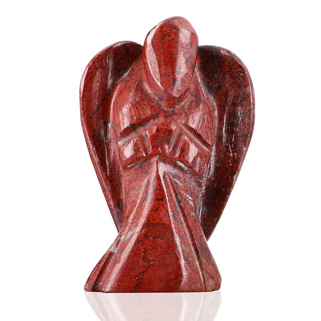 Hand Carved Red Jasper Guardian Gemstone Angels - 5.5 cm
