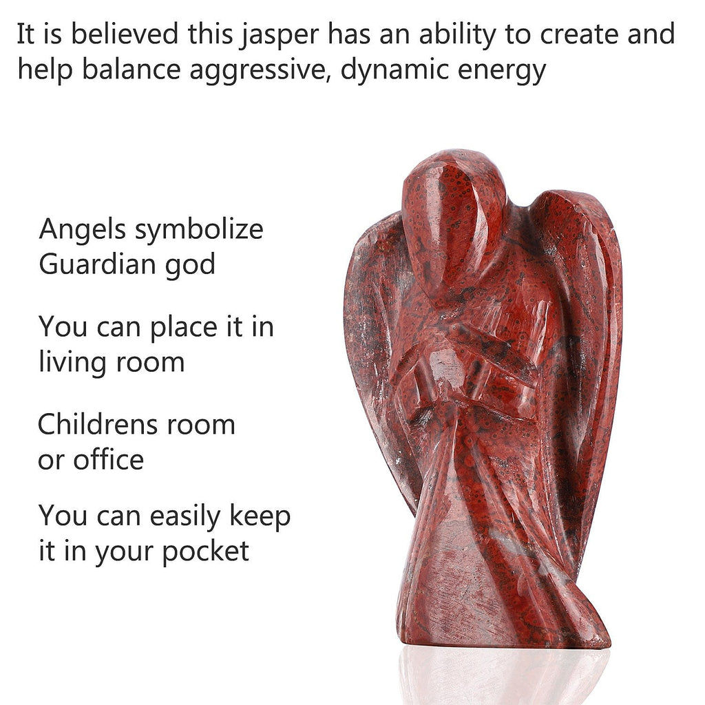 Hand Carved Red Jasper Guardian Gemstone Angels - 5.5 cm