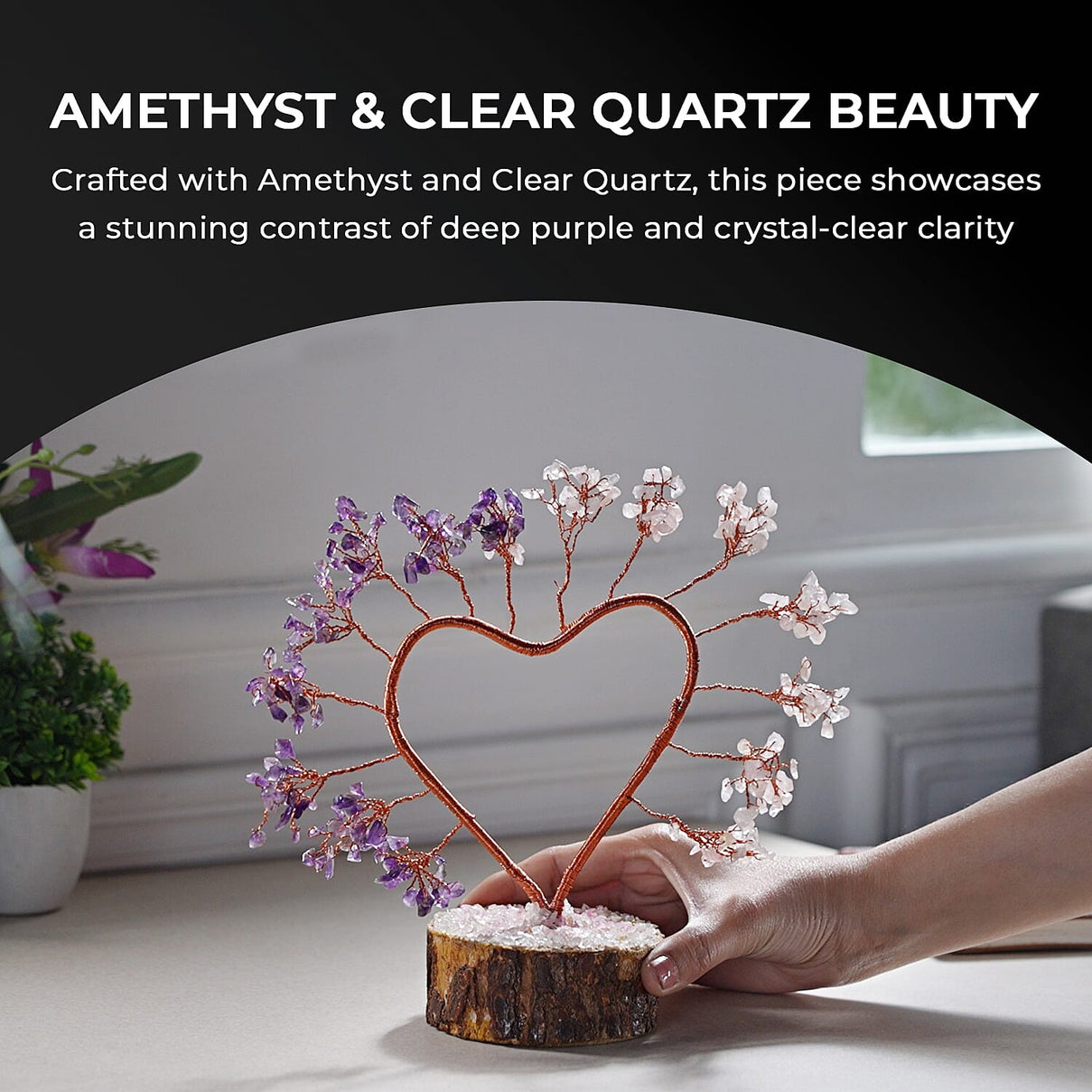 Decorative Handmade amethyst - Clear Quartz Heart Shape Gemstone Tree - Purple - White 7991996 7