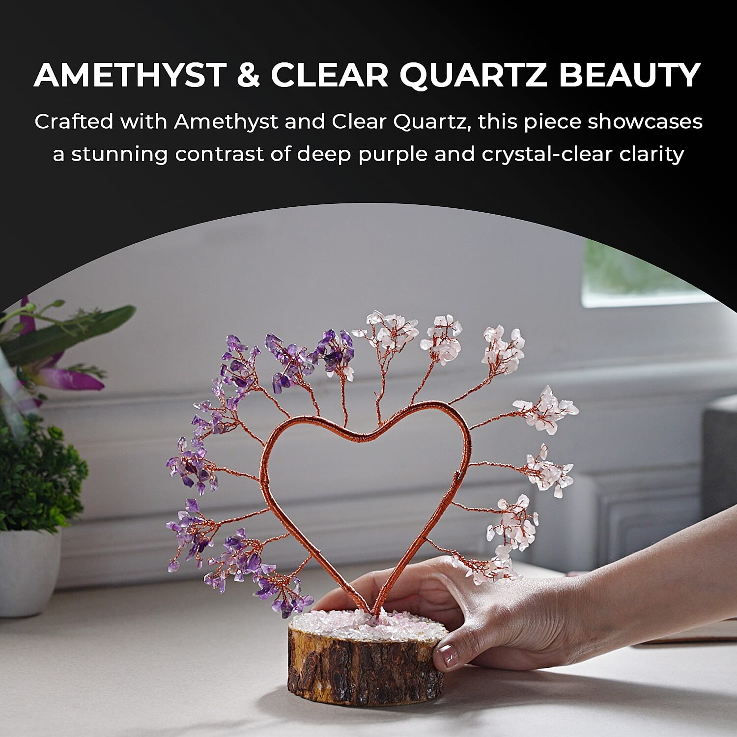 Decorative Handmade amethyst - Clear Quartz Heart Shape Gemstone Tree - Purple - White 7991996 7
