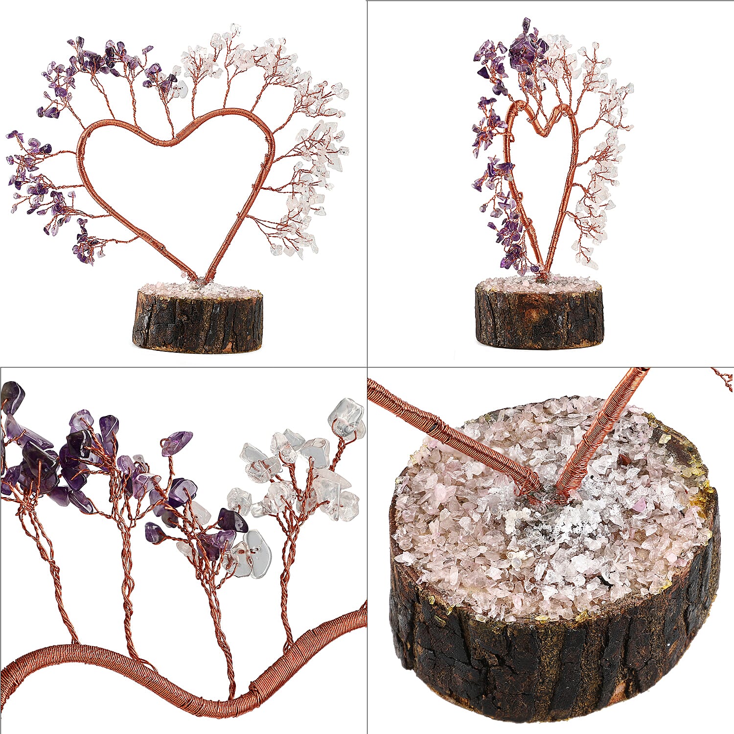 Decorative Handmade amethyst - Clear Quartz Heart Shape Gemstone Tree - Purple - White 7991996 9