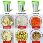 Handheld Non-Electric Slicer, Grater, Grinder with 3 Removable Blades - Green