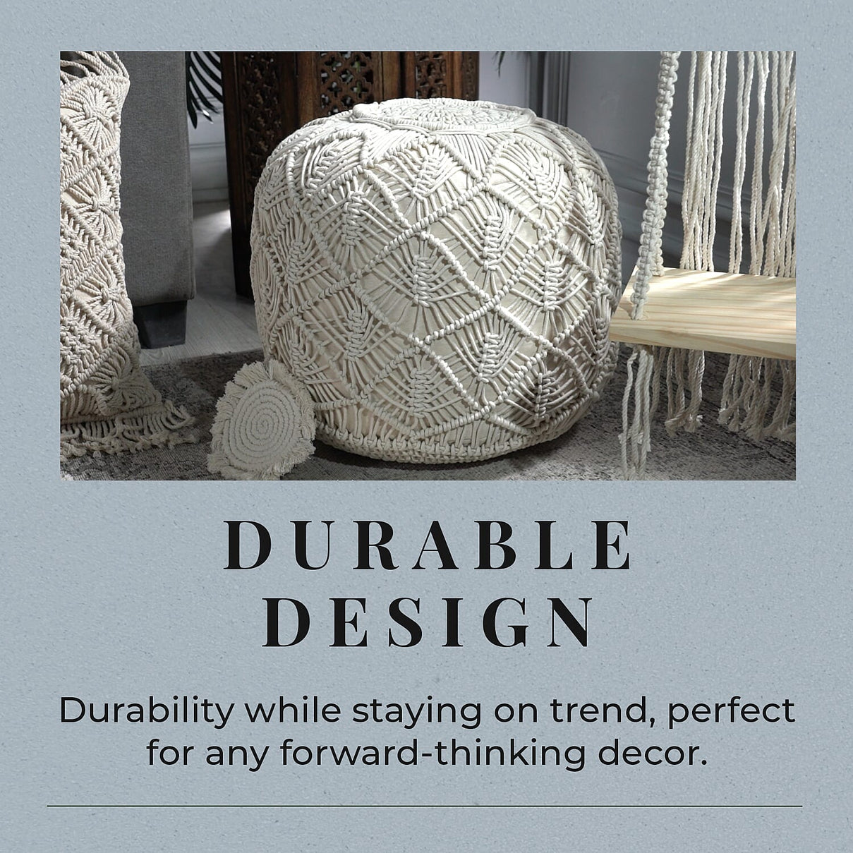 Set of 4 Hand Weaved Cotton Macrame Ottoman, Pillow, Table Placemat and Wall Hanging V32516353 5
