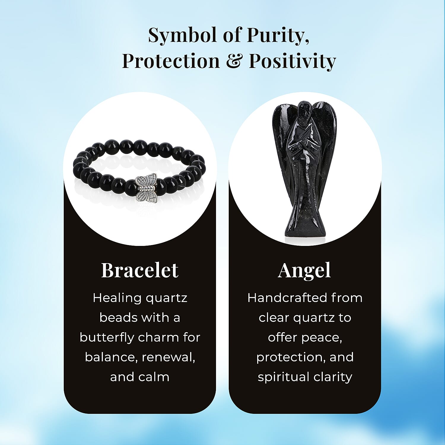 Handcarved Black Obsidian Guardian Angel Figurine Sculpture (Size 8 Cm) &amp; Butterfly Stretchable Bracelet Presented in Velvet Pouch With Gift Card 8096595 3