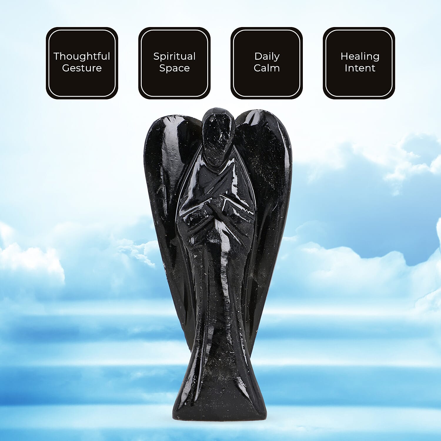 Handcarved Black Obsidian Guardian Angel Figurine Sculpture (Size 8 Cm) &amp; Butterfly Stretchable Bracelet Presented in Velvet Pouch With Gift Card 8096595 4