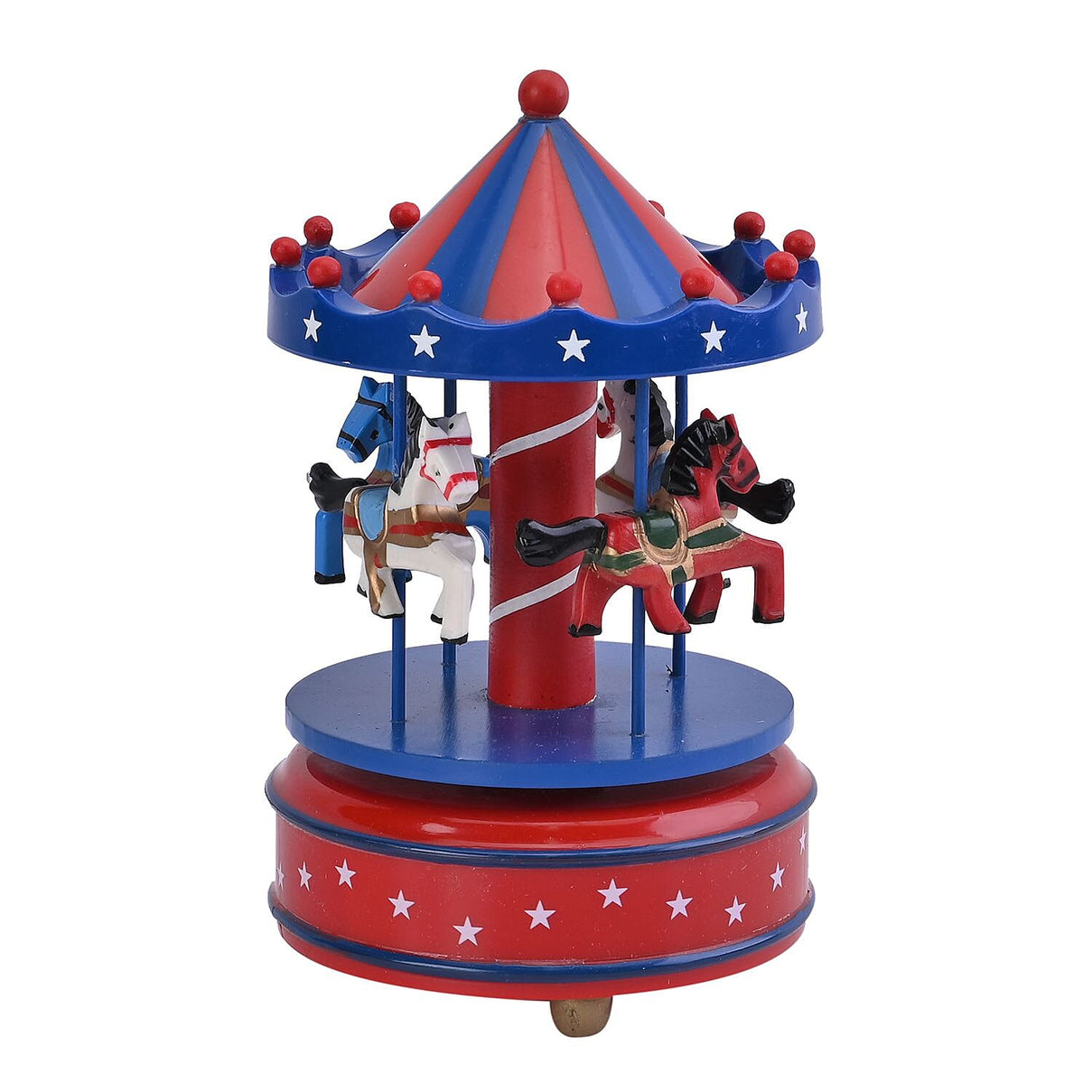 Handcrafted 4-horse Wood Carousel Musical Box - Navy and Red 7576916 0