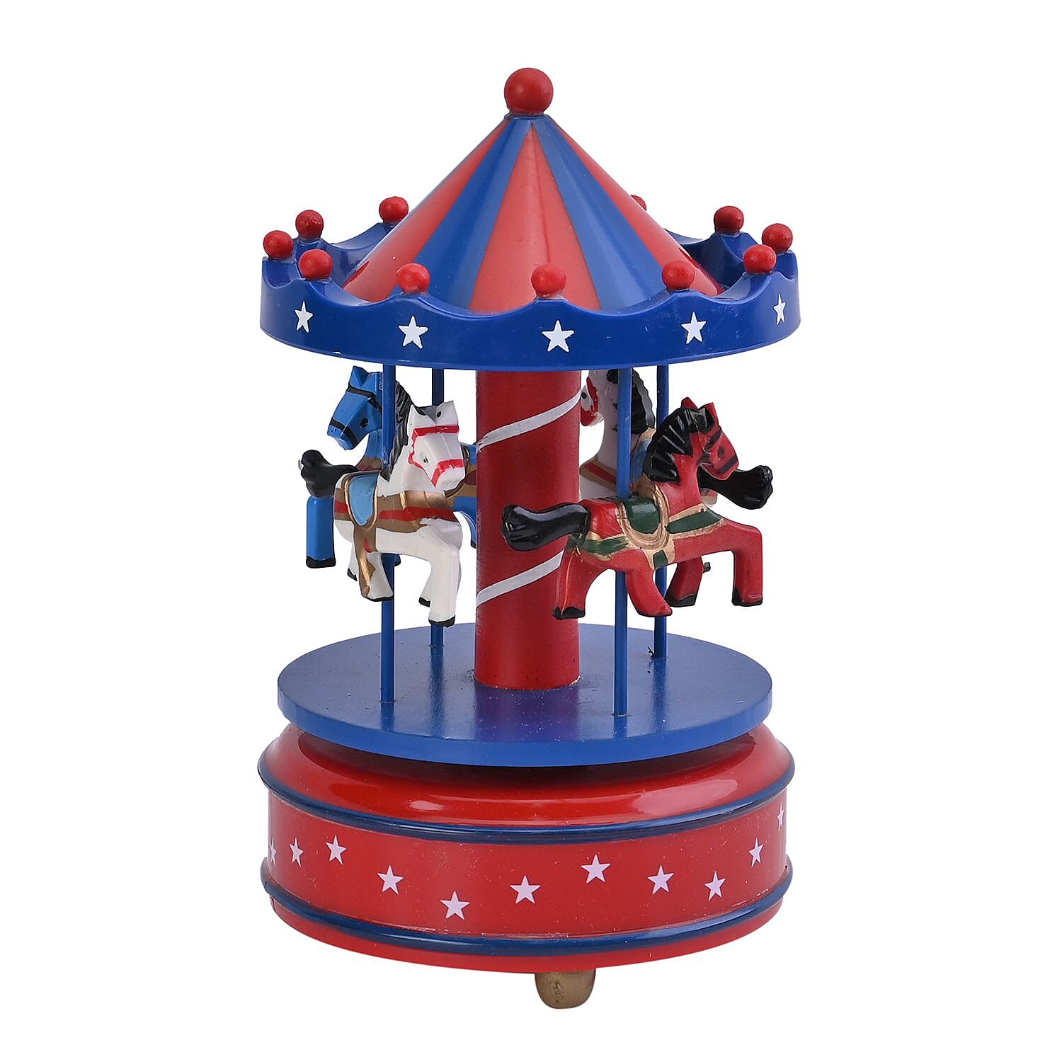 Handcrafted 4-horse Wood Carousel Musical Box - Navy and Red 7576916 0