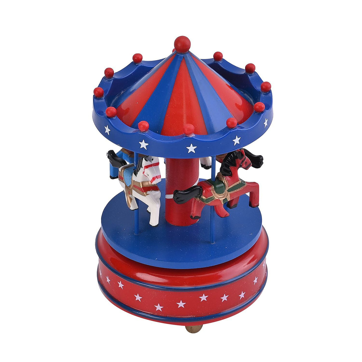 Handcrafted 4-horse Wood Carousel Musical Box - Navy and Red 7576916 2