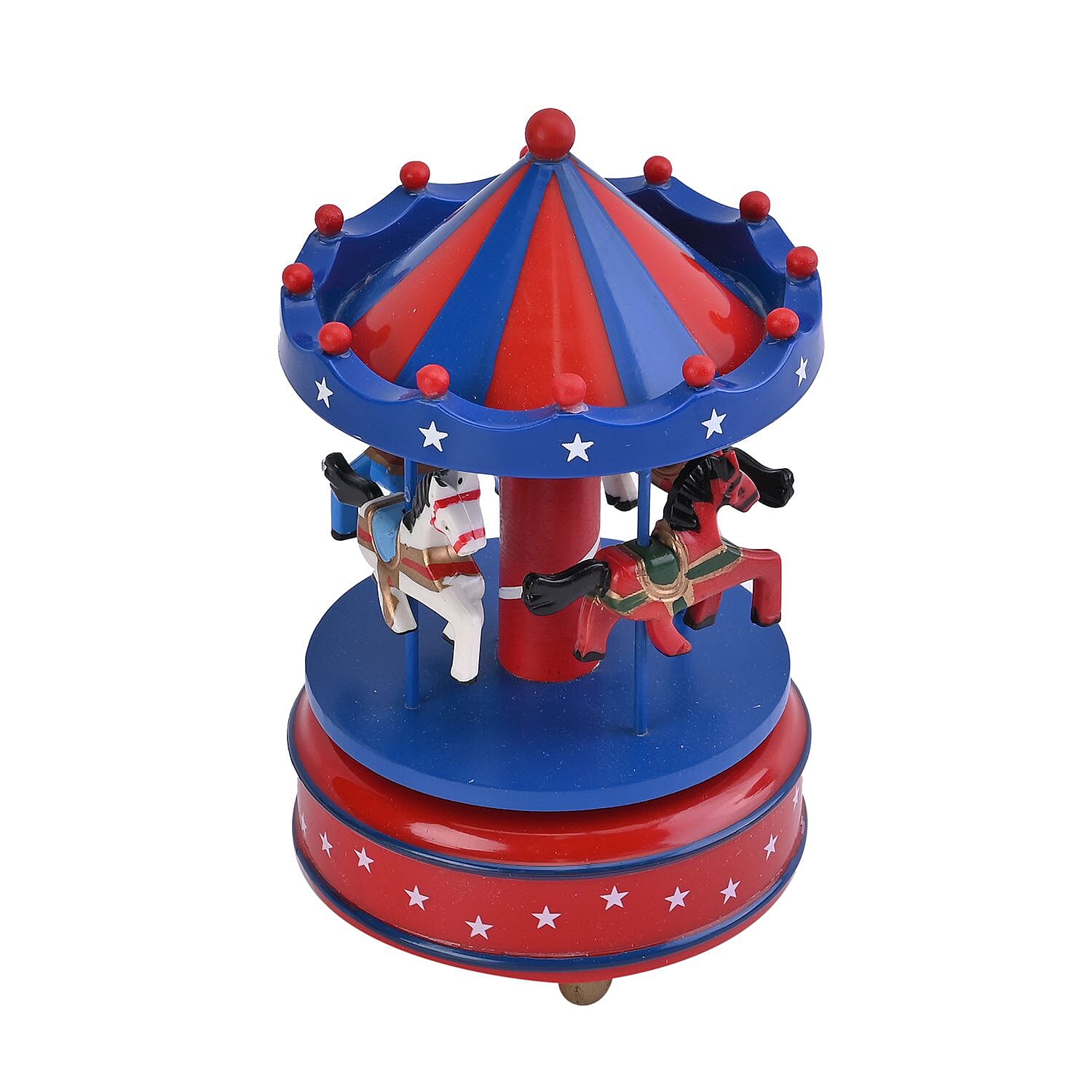 Handcrafted 4-horse Wood Carousel Musical Box - Navy and Red 7576916 2