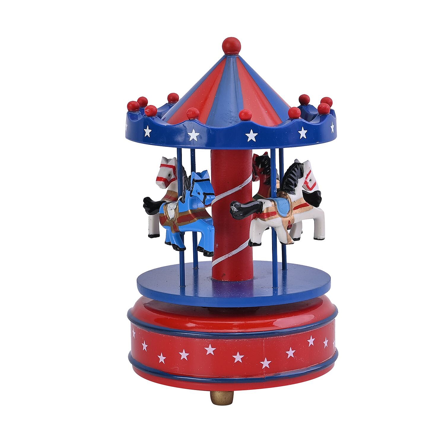 Handcrafted 4-horse Wood Carousel Musical Box - Navy and Red 7576916 3