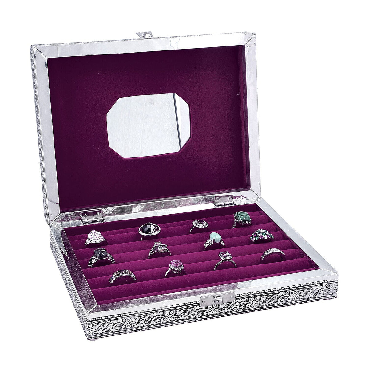 Handcrafted Buddha Embossed Aluminium Oxidized Jewelry Box with Anti-Tarnish &amp; Scratch Protection (Size 23x17x5 cm) - Silver 7199054 5
