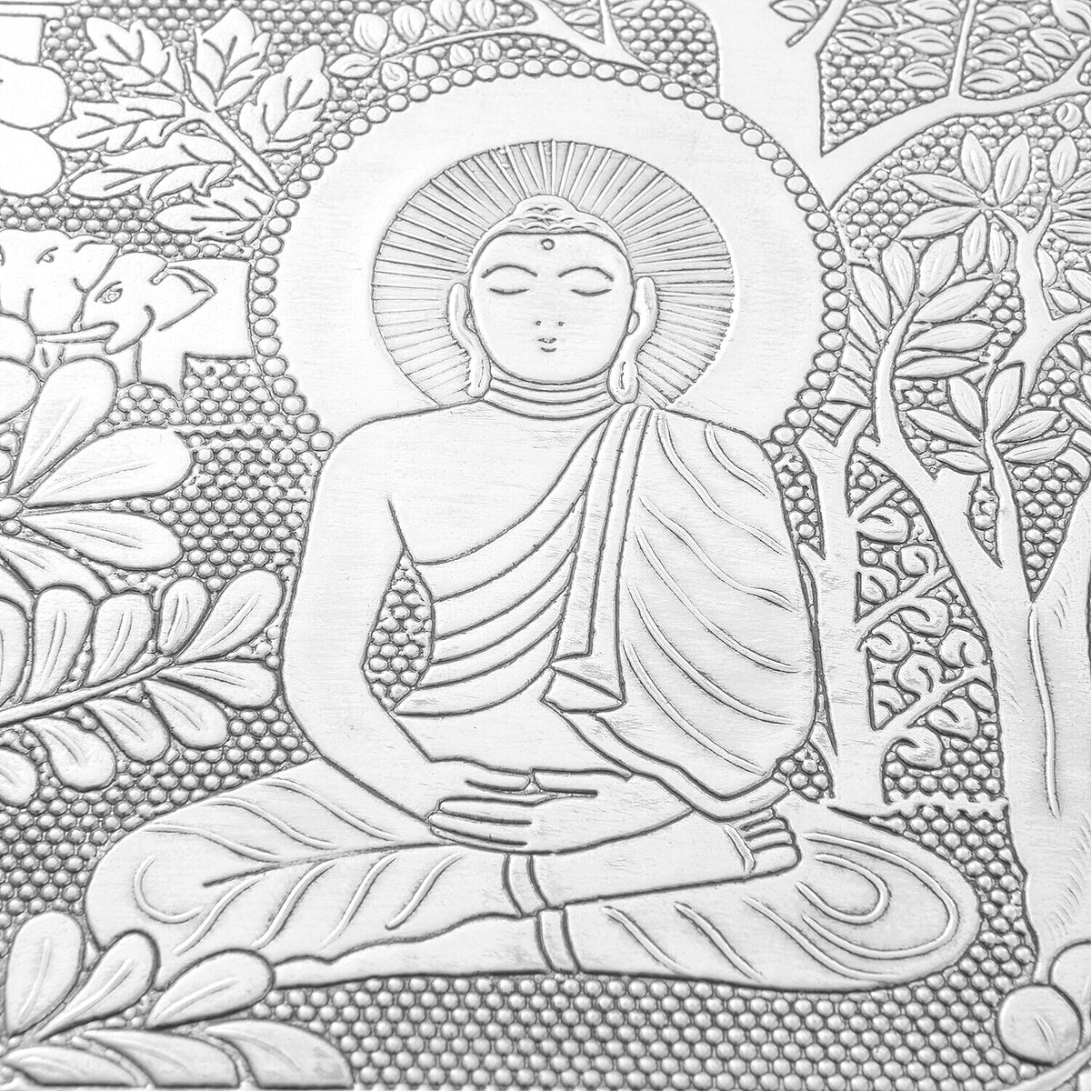 Handcrafted Buddha Embossed Aluminium Oxidized Jewelry Box with Anti-Tarnish &amp; Scratch Protection (Size 23x17x5 cm) - Silver 7199054 6