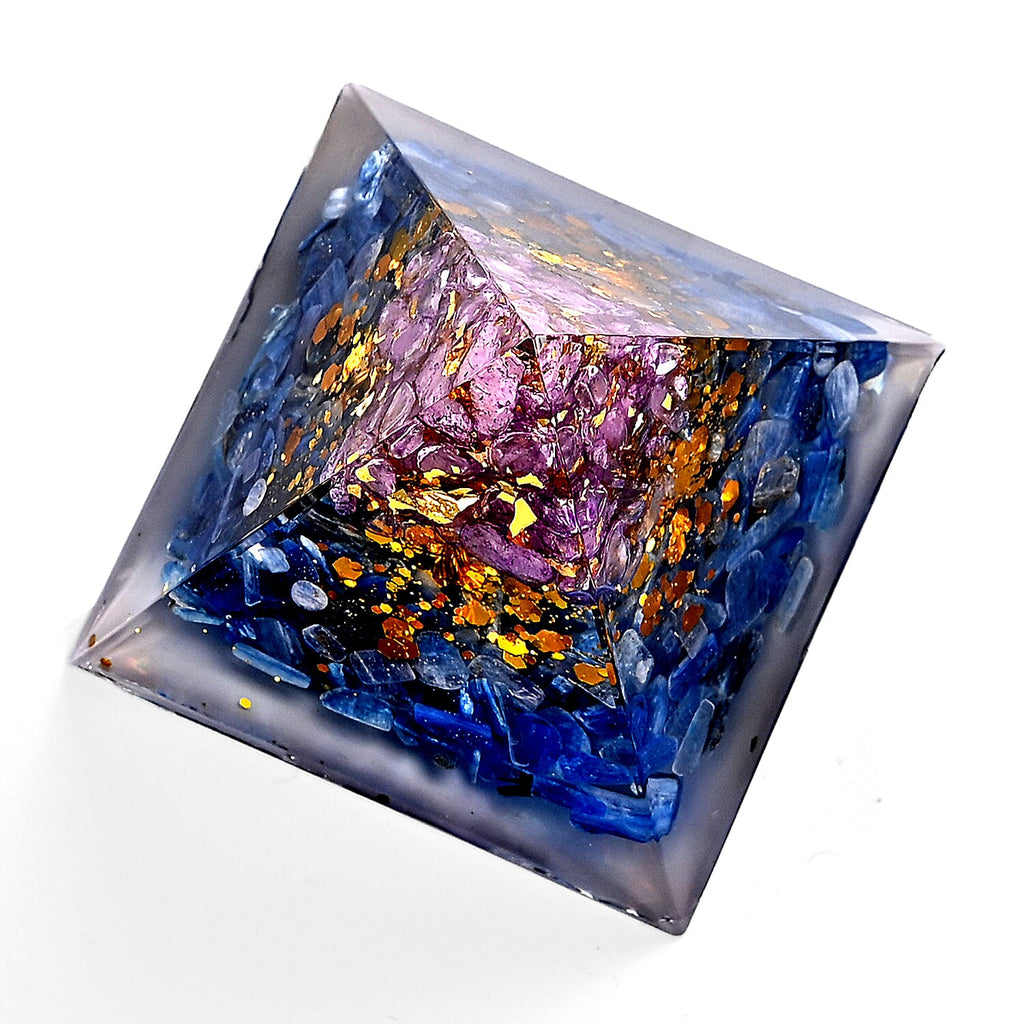 Handcrafted Crystal Pyramid Ornament (6cm) -  Blue