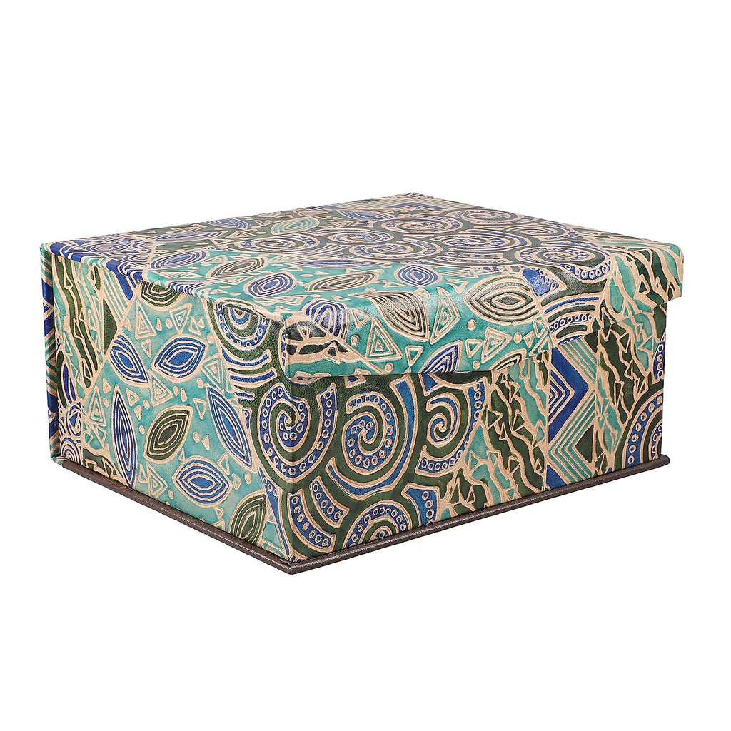 Handcrafted Embossed Leather 2 Tier Jewellery Box - Multi