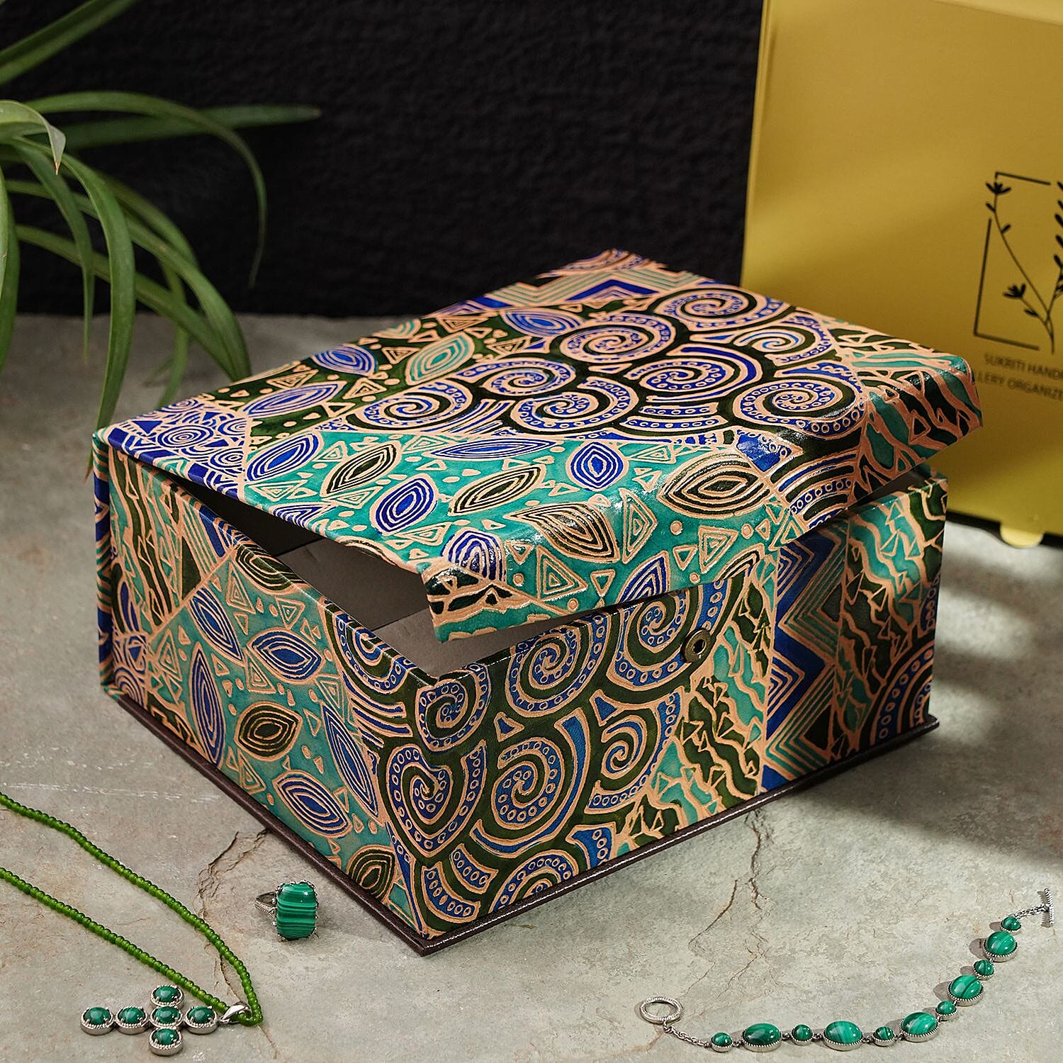 Handcrafted Embossed Leather 2 Tier Jewellery Box - Multi 6239584 2