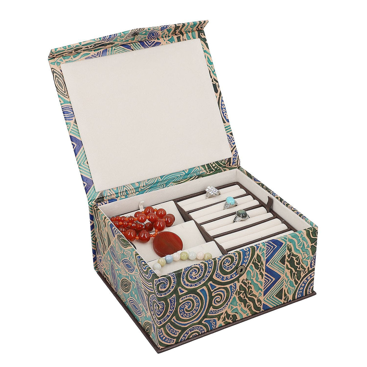 Handcrafted Embossed Leather 2 Tier Jewellery Box - Multi 6239584 5