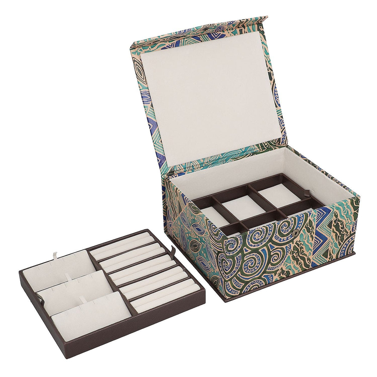 Handcrafted Embossed Leather 2 Tier Jewellery Box - Multi 6239584 6