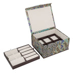 Handcrafted Embossed Leather 2 Tier Jewellery Box - Multi