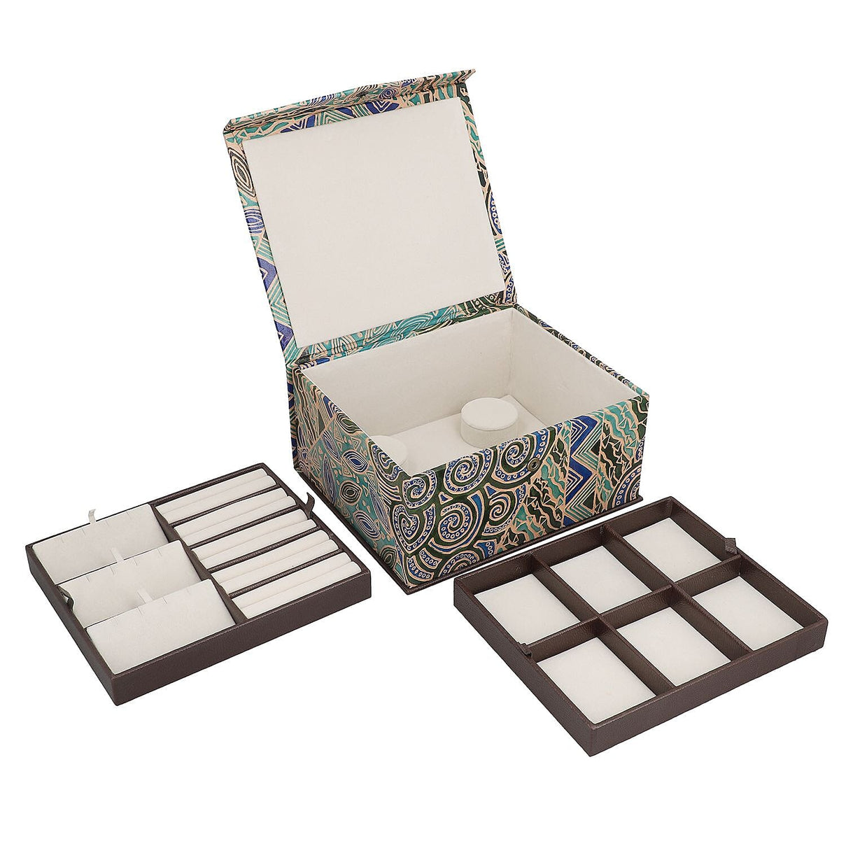 Handcrafted Embossed Leather 2 Tier Jewellery Box - Multi 6239584 7