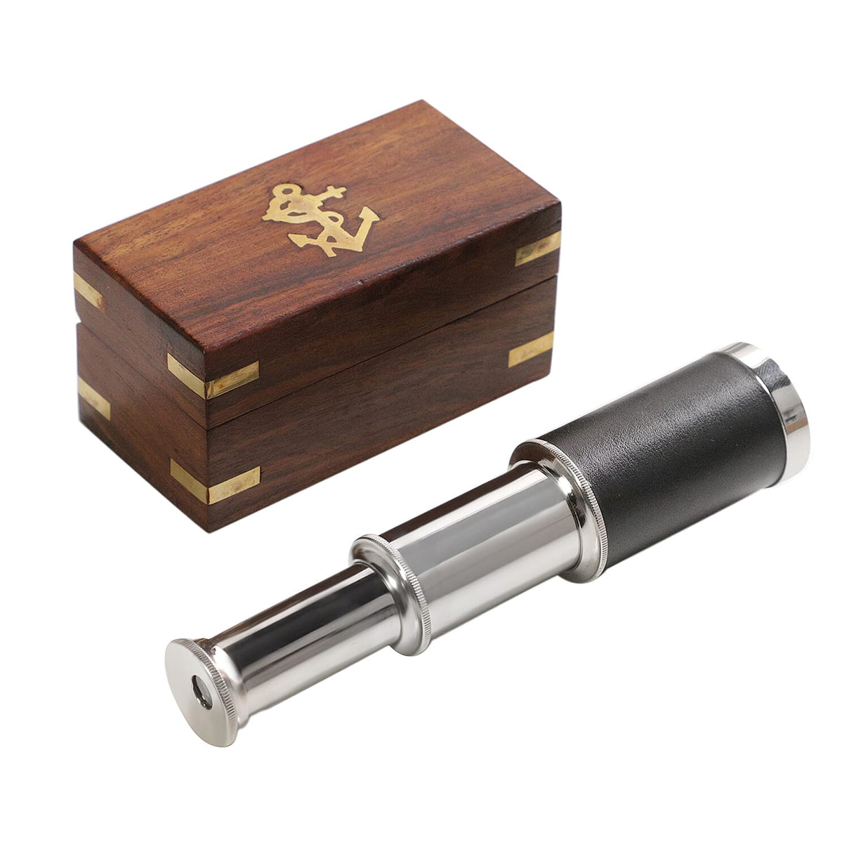 Handcrafted Fully Functional Telescope with Leather Stitched and Wooden Gift Box (Size 15x2 Cm) - Brown 6305208 0