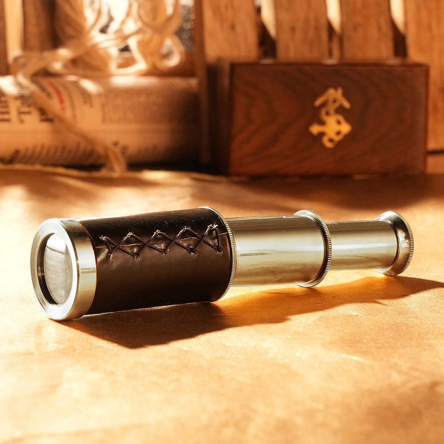 Handcrafted Fully Functional Telescope with Leather Stitched and Wooden Gift Box (Size 15x2 Cm) - Brown 6305208 2