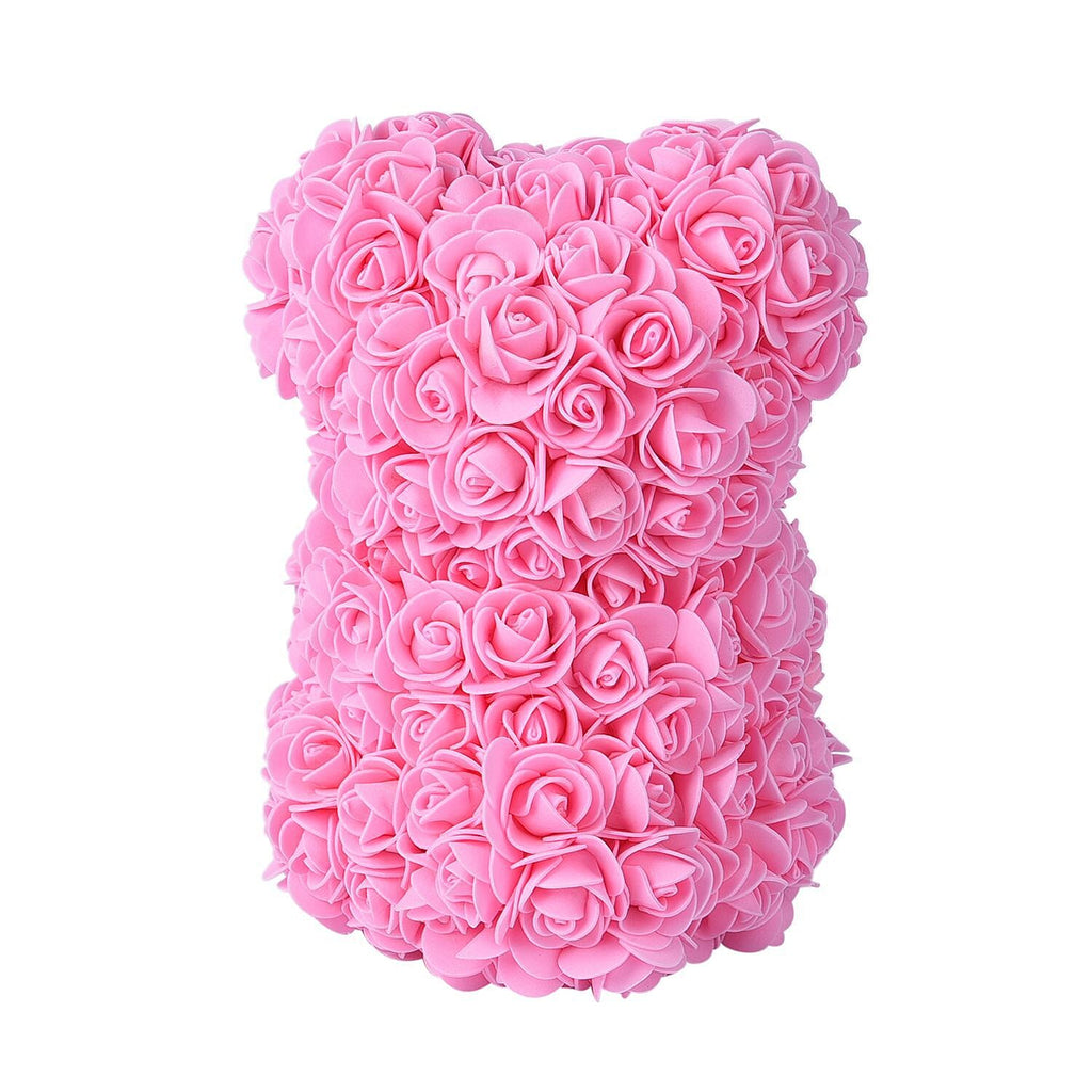 Handcrafted Rose Flower Bear with Bow - Pink