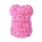 Handcrafted Rose Flower Bear with Bow - Pink