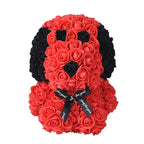 Handcrafted Rose Flower Dog with Bow (Size 28x18x17 Cm)