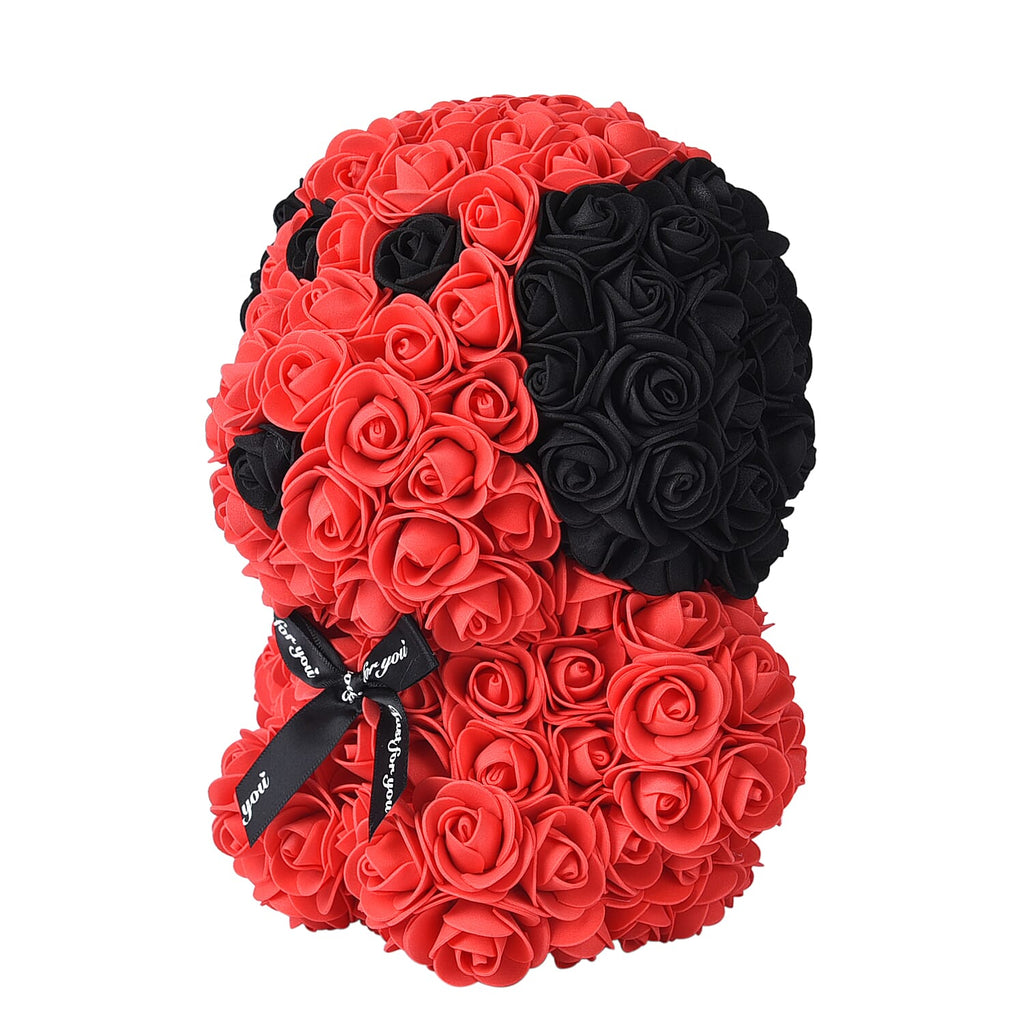 Handcrafted Rose Flower Dog with Bow (Size 28x18x17 Cm)