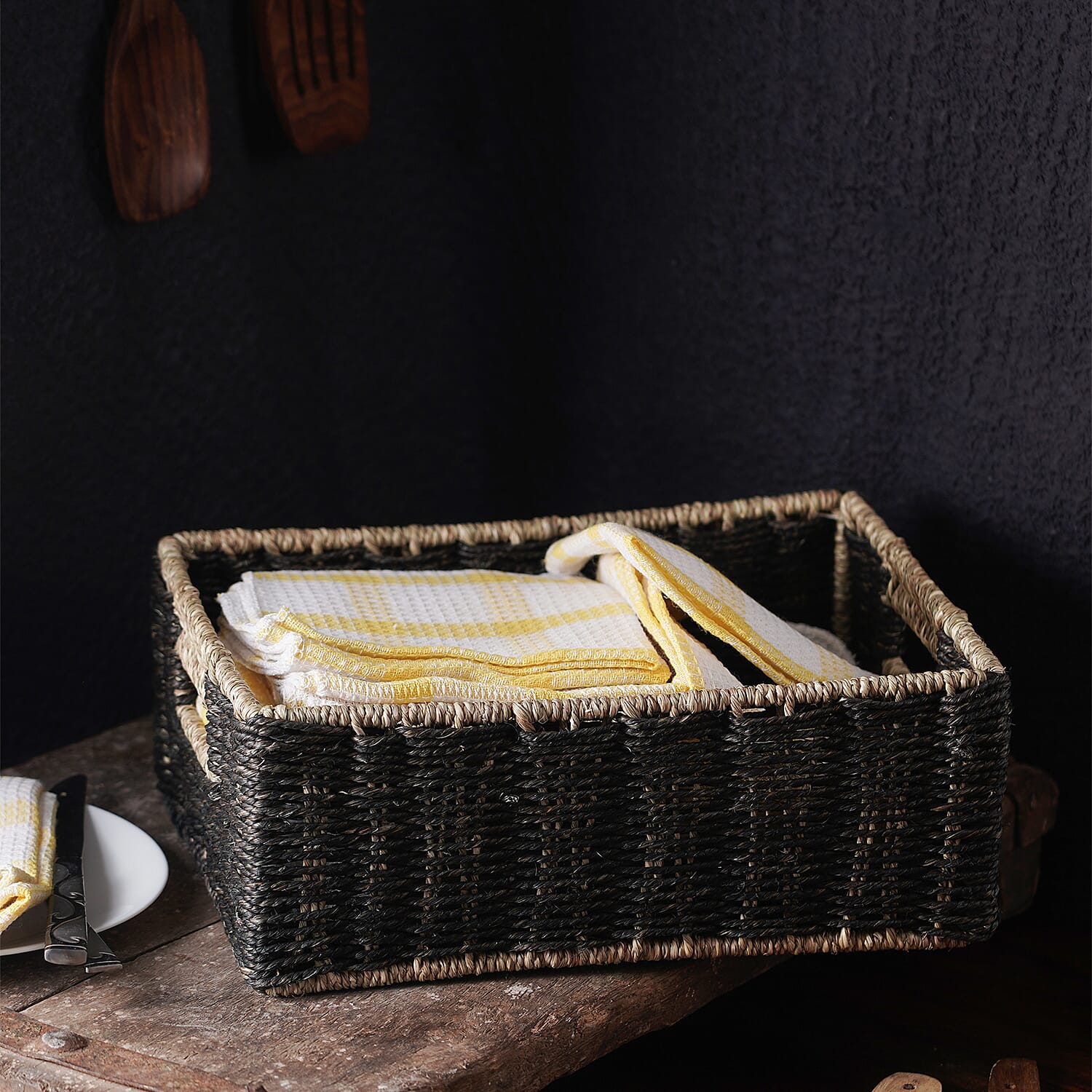 Handcrafted Sabai Grass Towel Basket for Home - Black 7886644 2