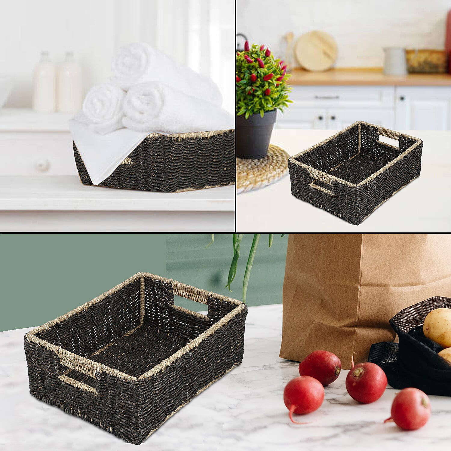 Handcrafted Sabai Grass Towel Basket for Home - Black 7886644 3