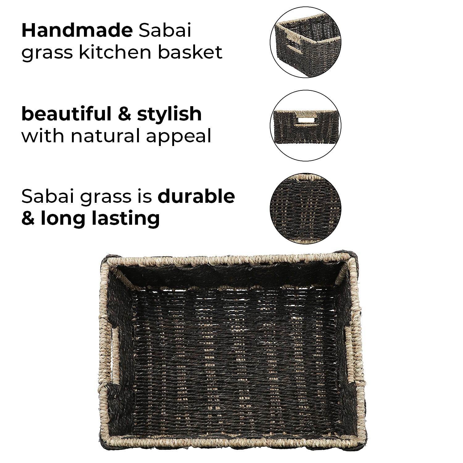 Handcrafted Sabai Grass Towel Basket for Home - Black 7886644 5