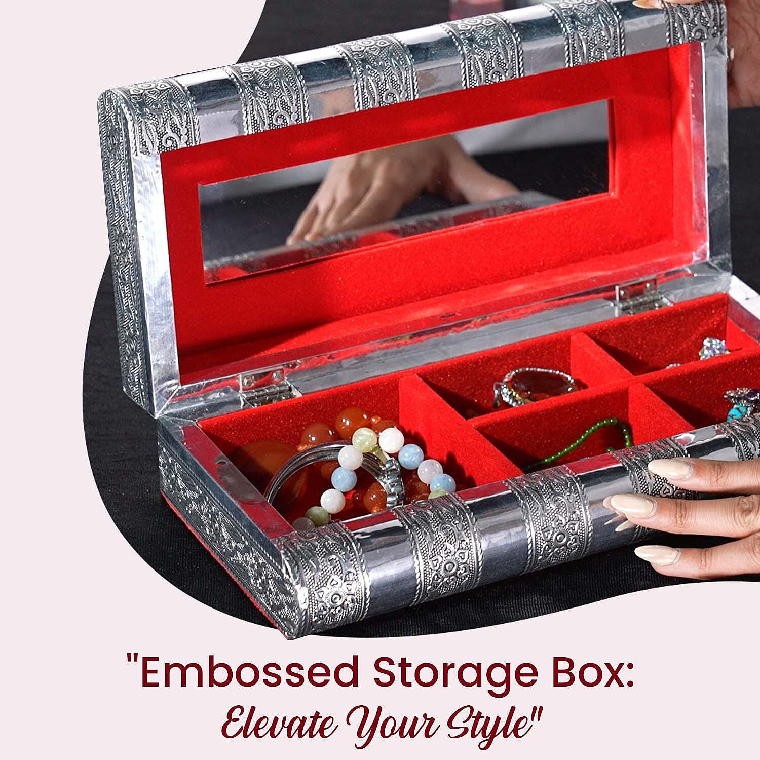 Handcrafted Oxidized Aluminium Storage/Jewelry Box with Mirror - Silver 7687319 1