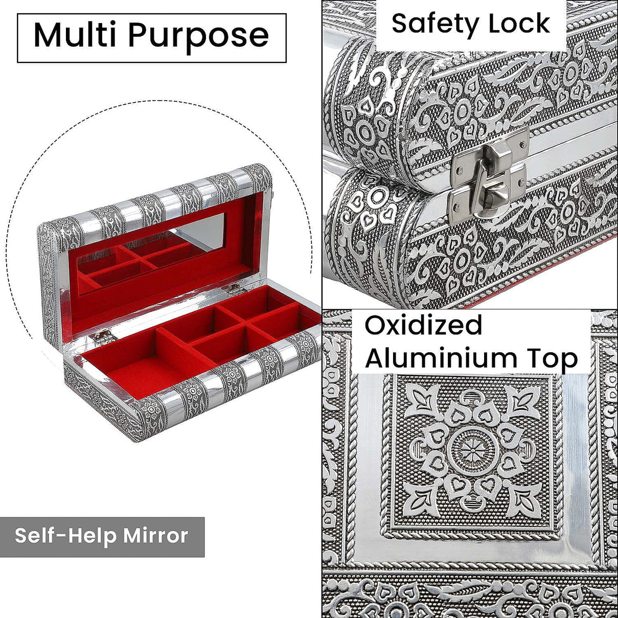Handcrafted Oxidized Aluminium Storage/Jewelry Box with Mirror - Silver 7687319 2
