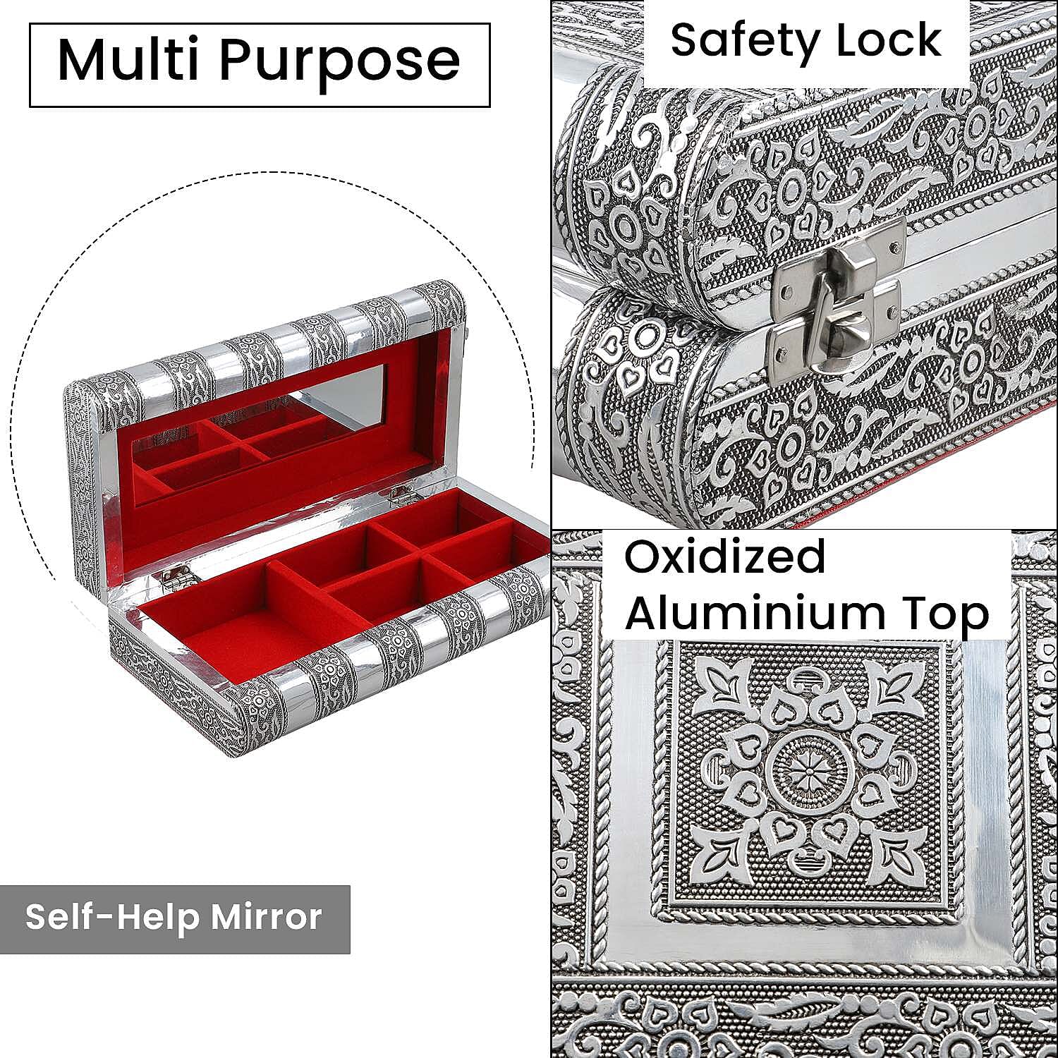 Handcrafted Oxidized Aluminium Storage/Jewelry Box with Mirror - Silver 7687319 2