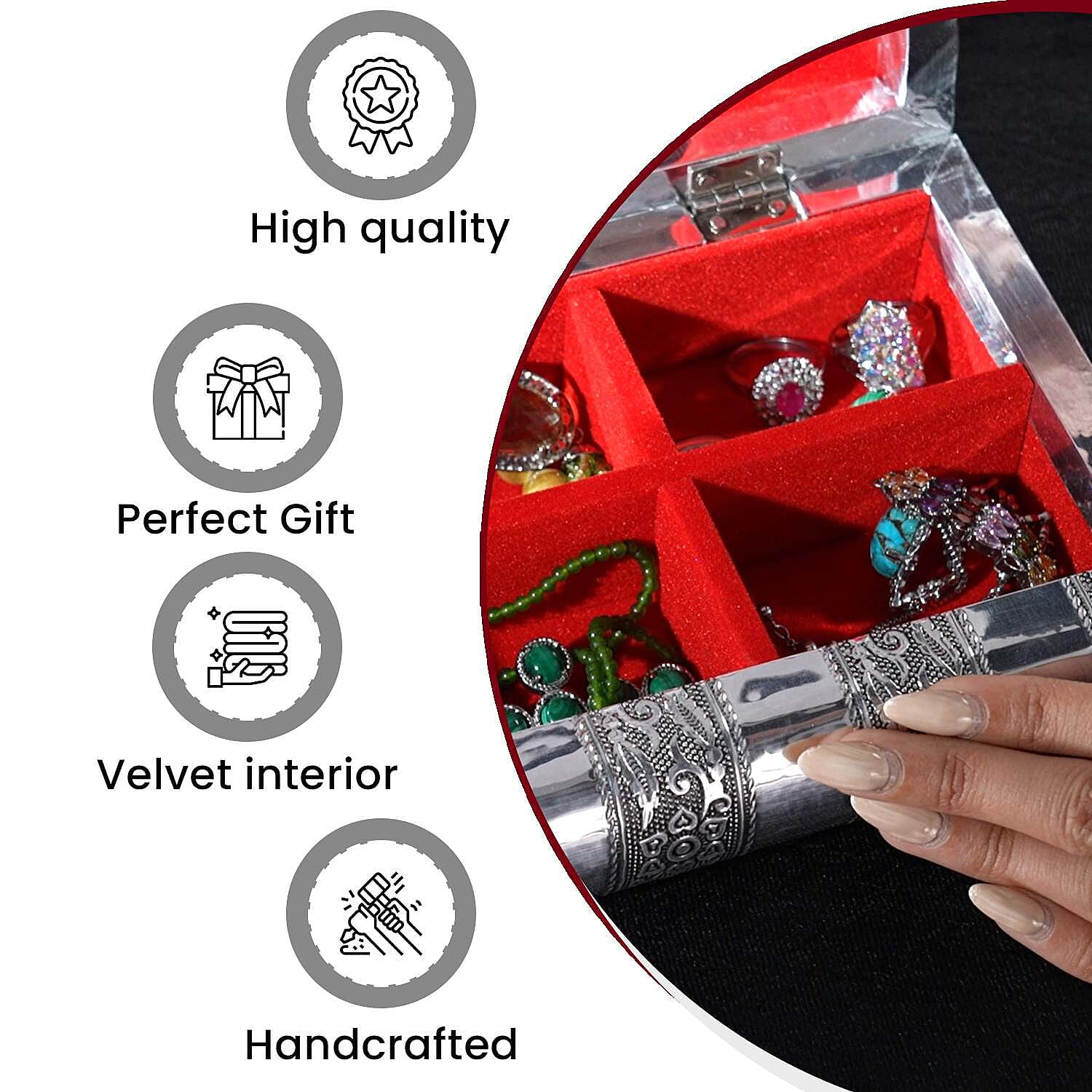 Handcrafted Oxidized Aluminium Storage/Jewelry Box with Mirror - Silver 7687319 3