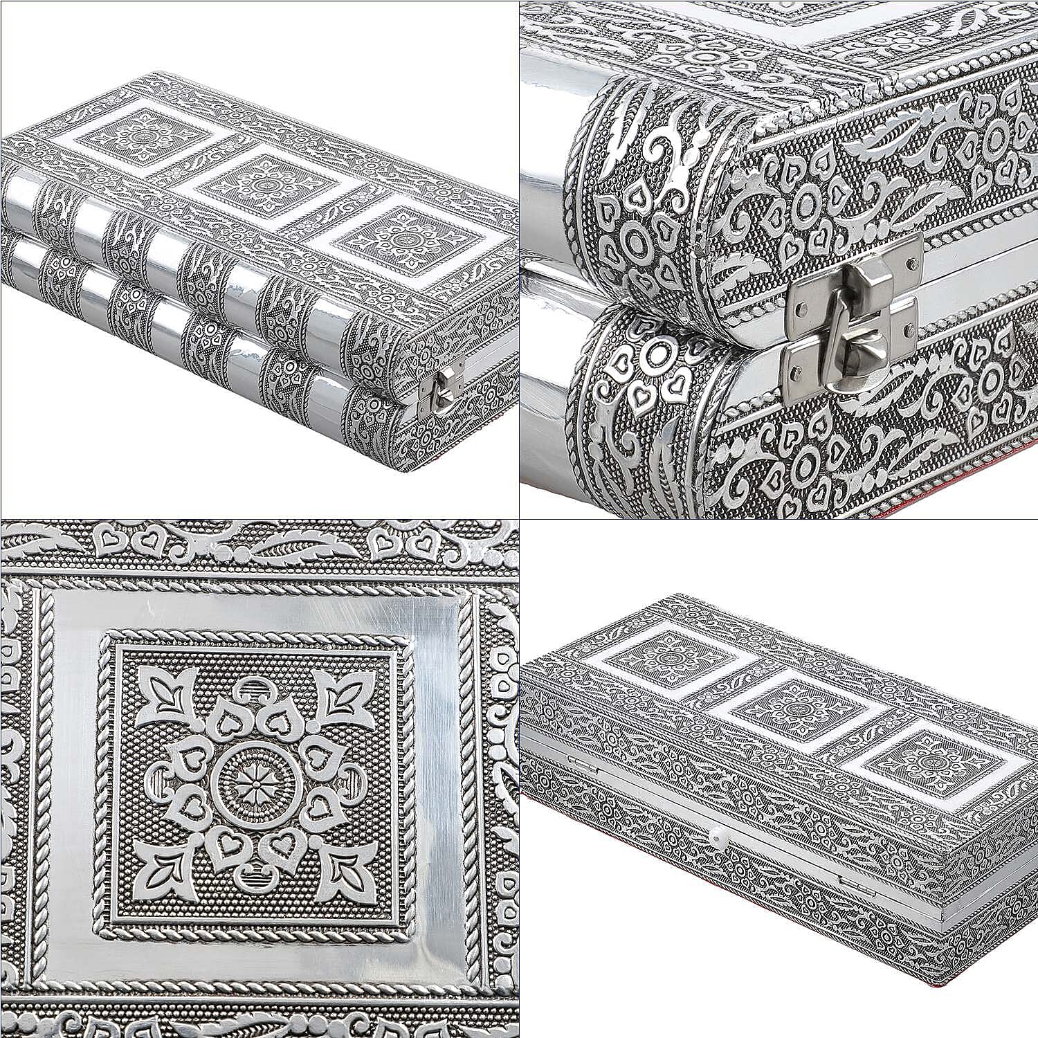 Handcrafted Oxidized Aluminium Storage/Jewelry Box with Mirror - Silver 7687319 5