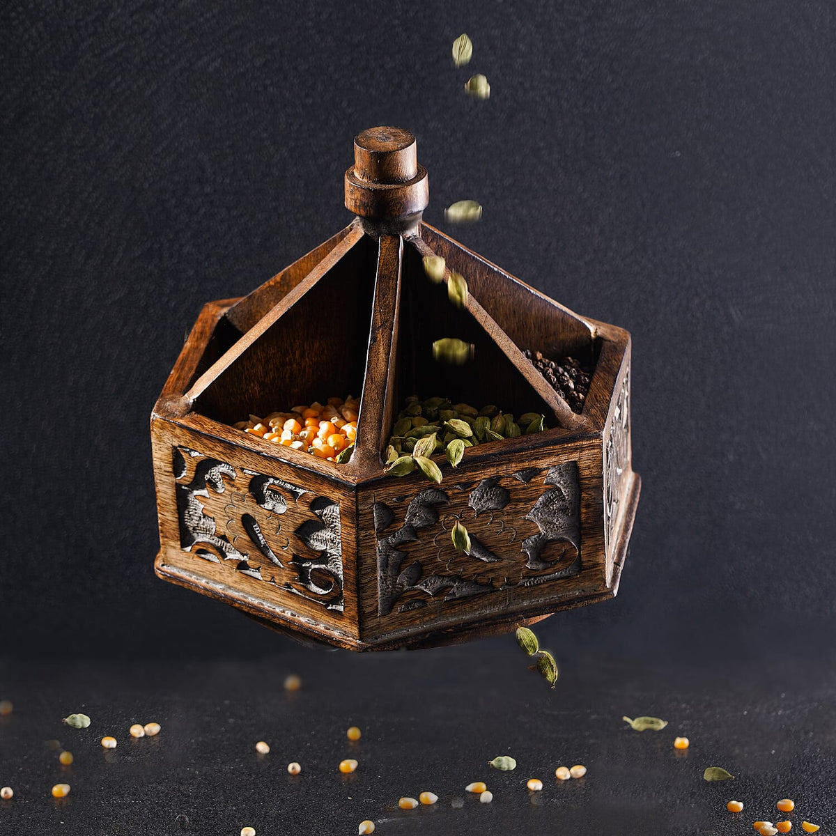 Handcrafted Wooden Carved Multipurpose Spinner for kitchen and dinning table - Brown 6489782 2
