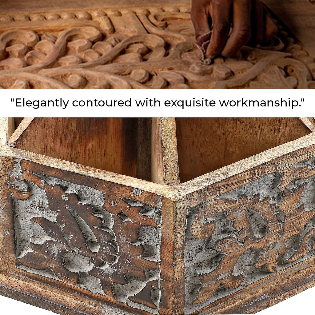 Handcarved Mango Wood Multipurpose Spinner Organizer (Size 24x22x21 cm)