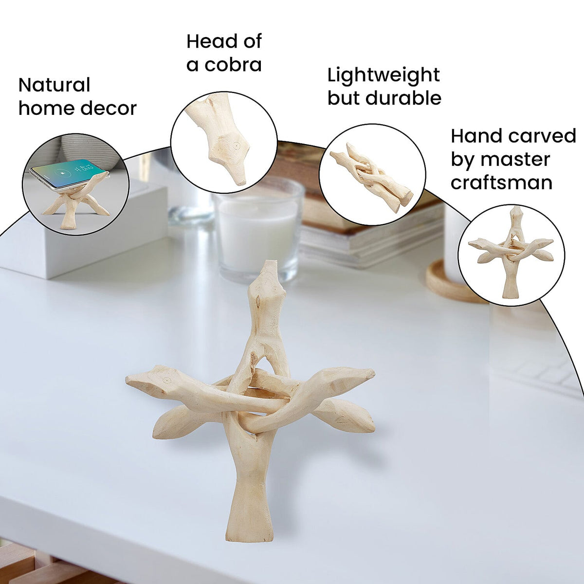 Handcrafted Wooden Tripod Stand - Natural Wood 6 inches 7174666 3