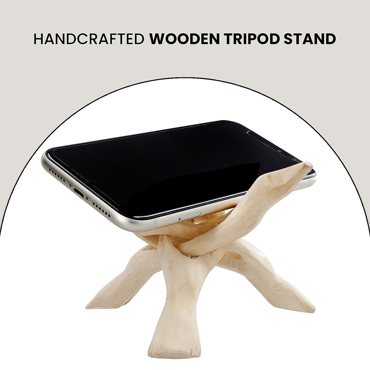 Handcrafted Wooden Tripod Stand - Natural Wood 6 inches 7174666 5
