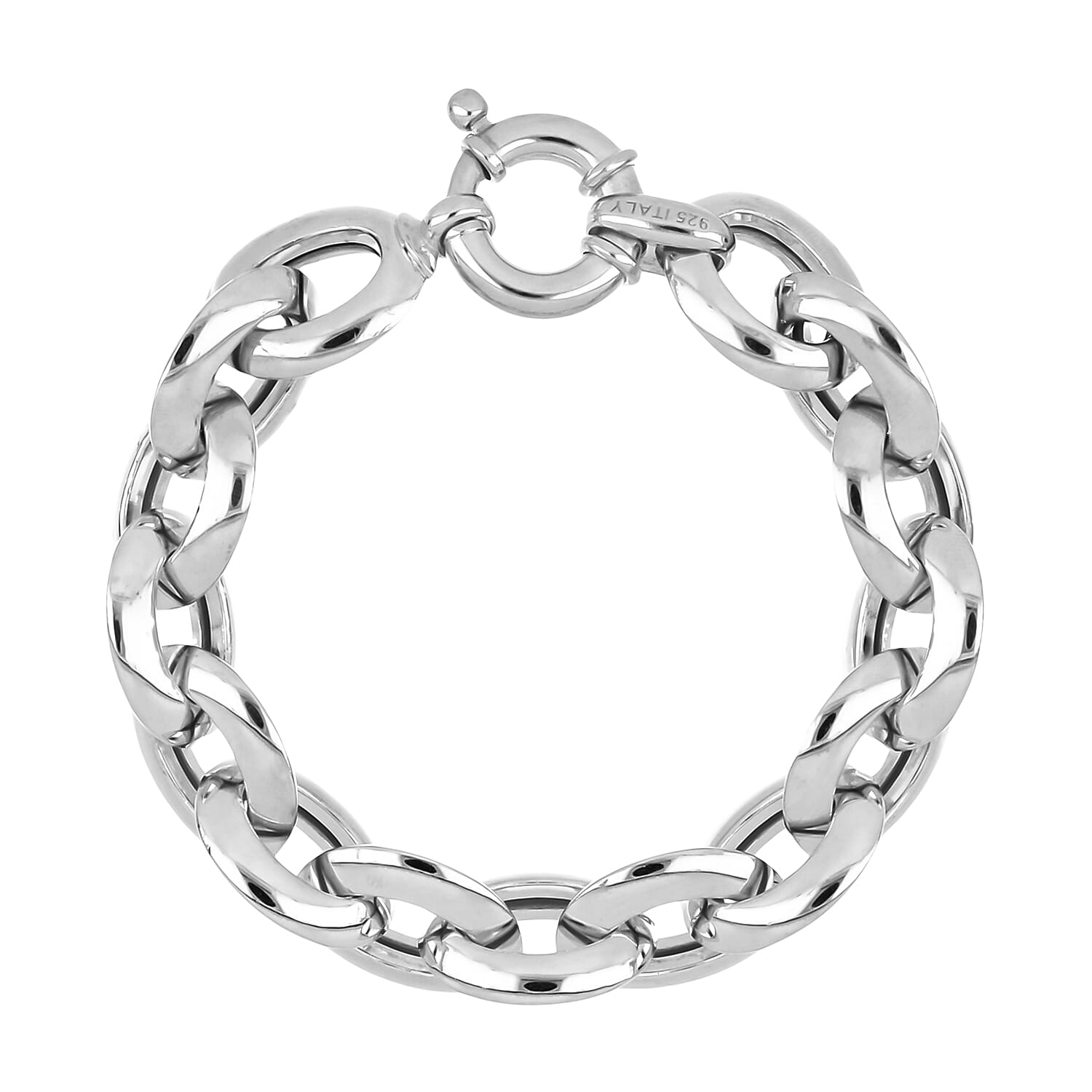 Handmade Curb Chain Bracelet in Platinum Overlay Sterling Silver 7900511 0