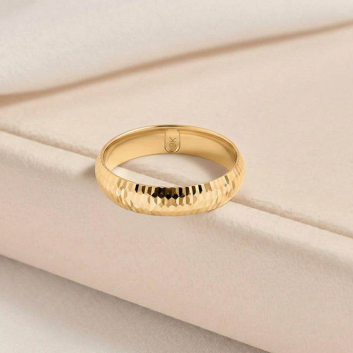 Handmade Diamond Cut Band Ring in 9K Yellow Gold 7615902 2
