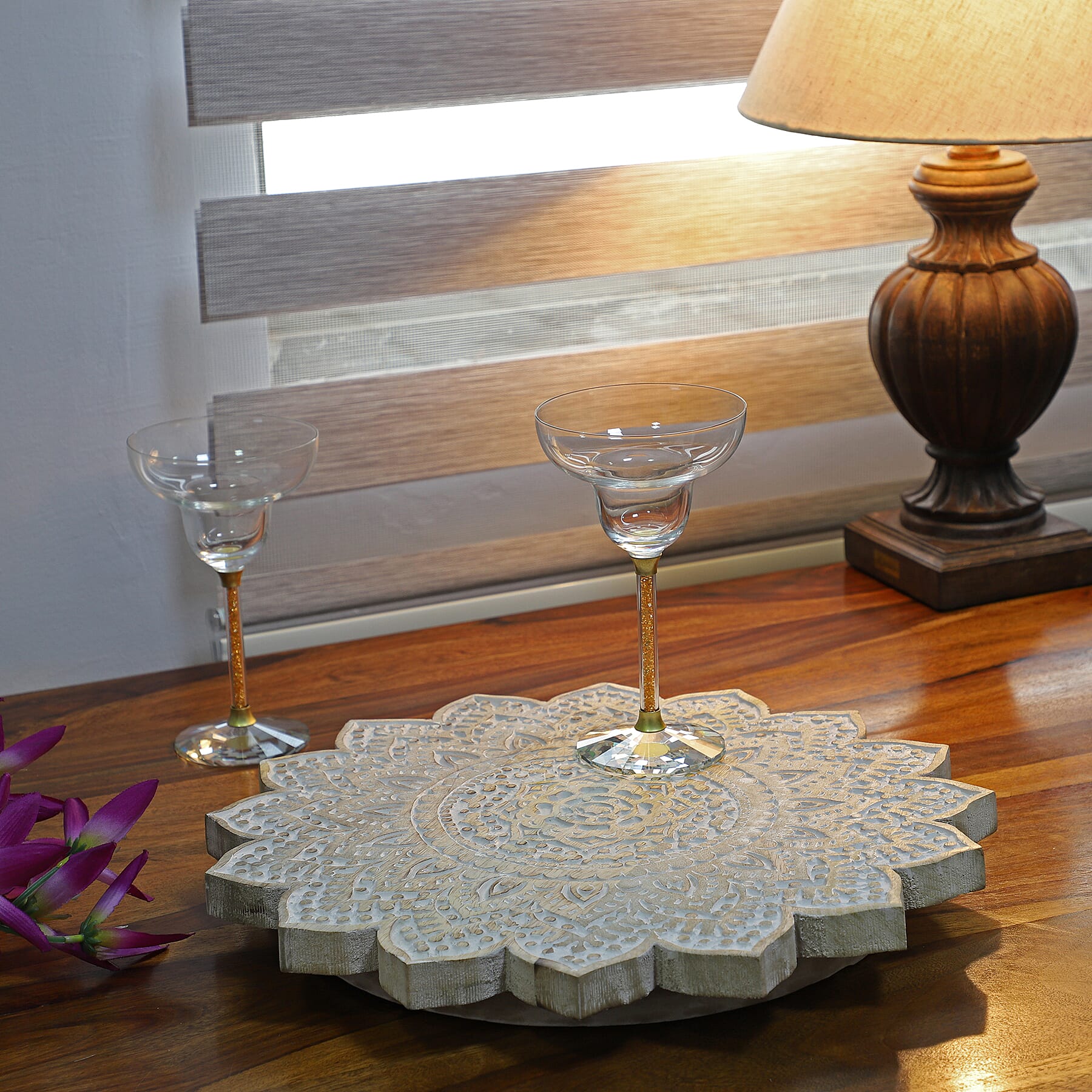 Handmade Mango Wood Carved Rotating Tray (Dia 40.62cm) 3519045 0