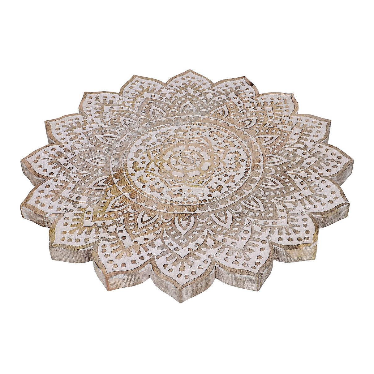 Handmade Mango Wood Carved Rotating Tray (Dia 40.62cm) 3519045 2