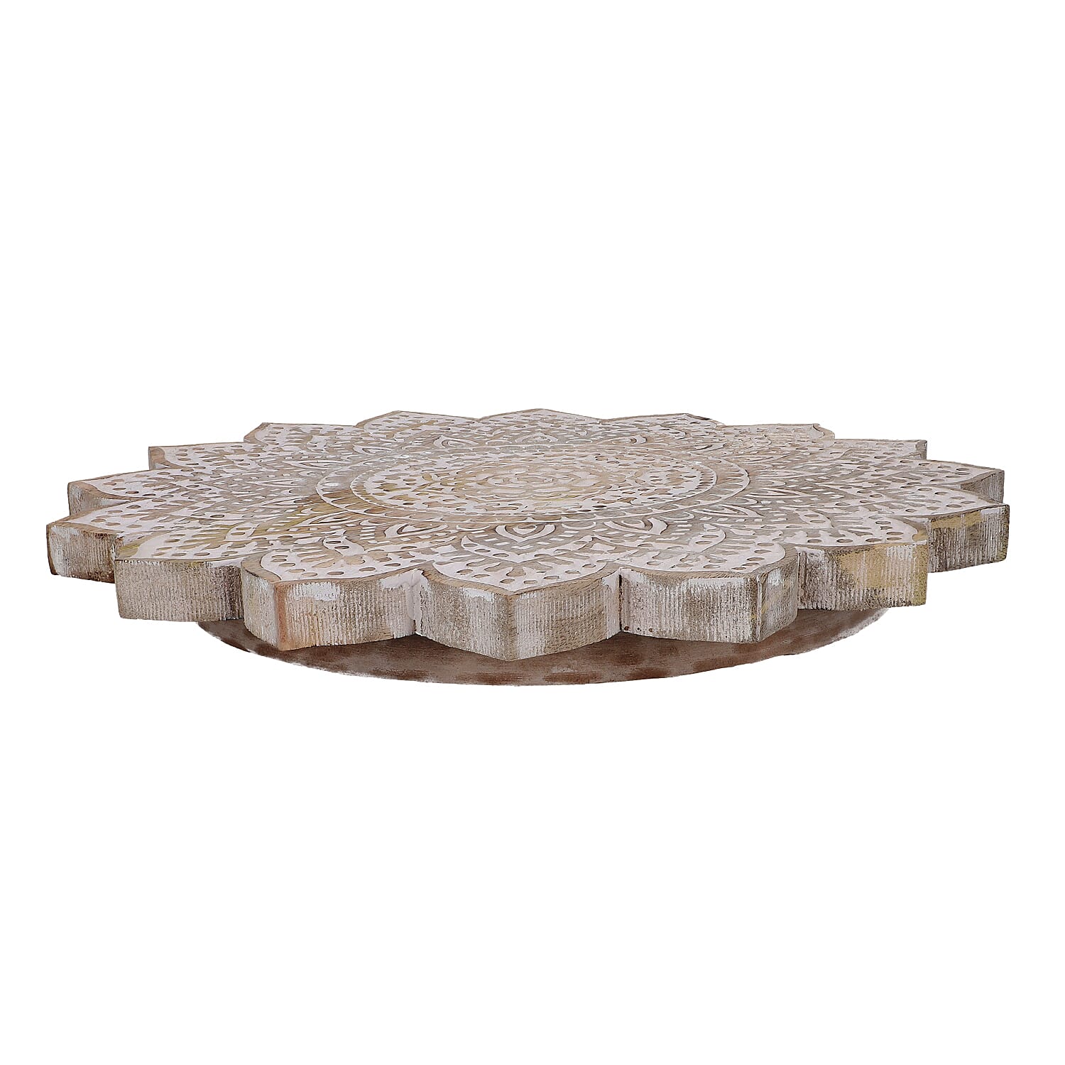 Handmade Mango Wood Carved Rotating Tray (Dia 40.62cm) 3519045 3