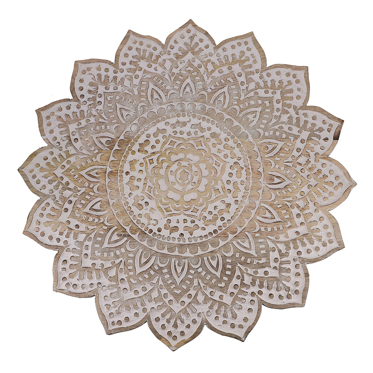 Handmade Mango Wood Carved Rotating Tray (Dia 40.62cm) 3519045 4