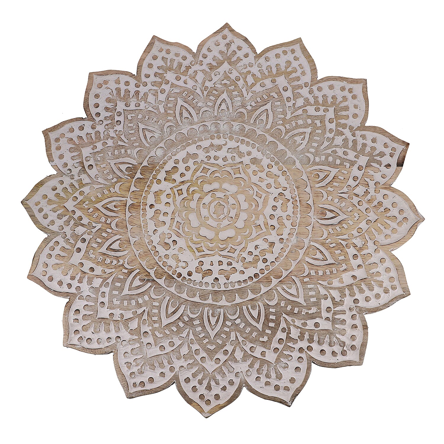Handmade Mango Wood Carved Rotating Tray (Dia 40.62cm) 3519045 4