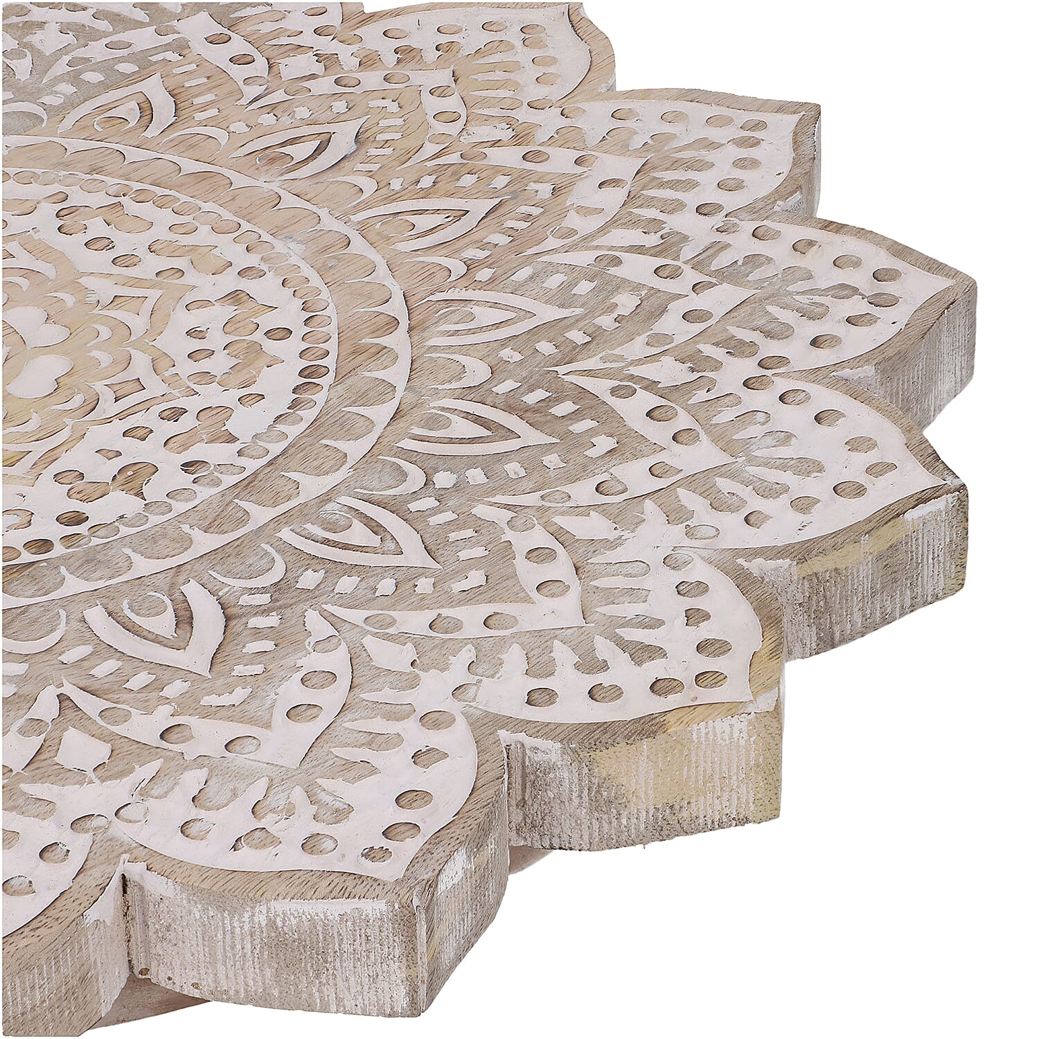 Handmade Mango Wood Carved Rotating Tray (Dia 40.62cm) 3519045 6