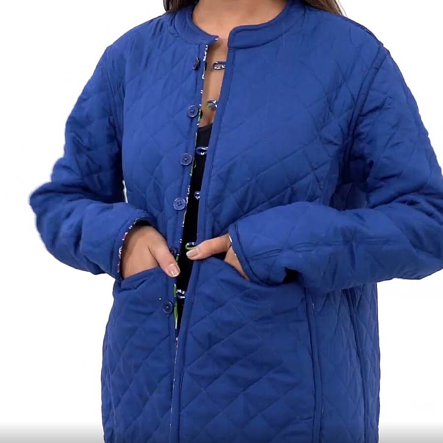 Handmade Printed Reversible Quilted Full-Sleeves Short Women's Jacket in Navy 3648273 5